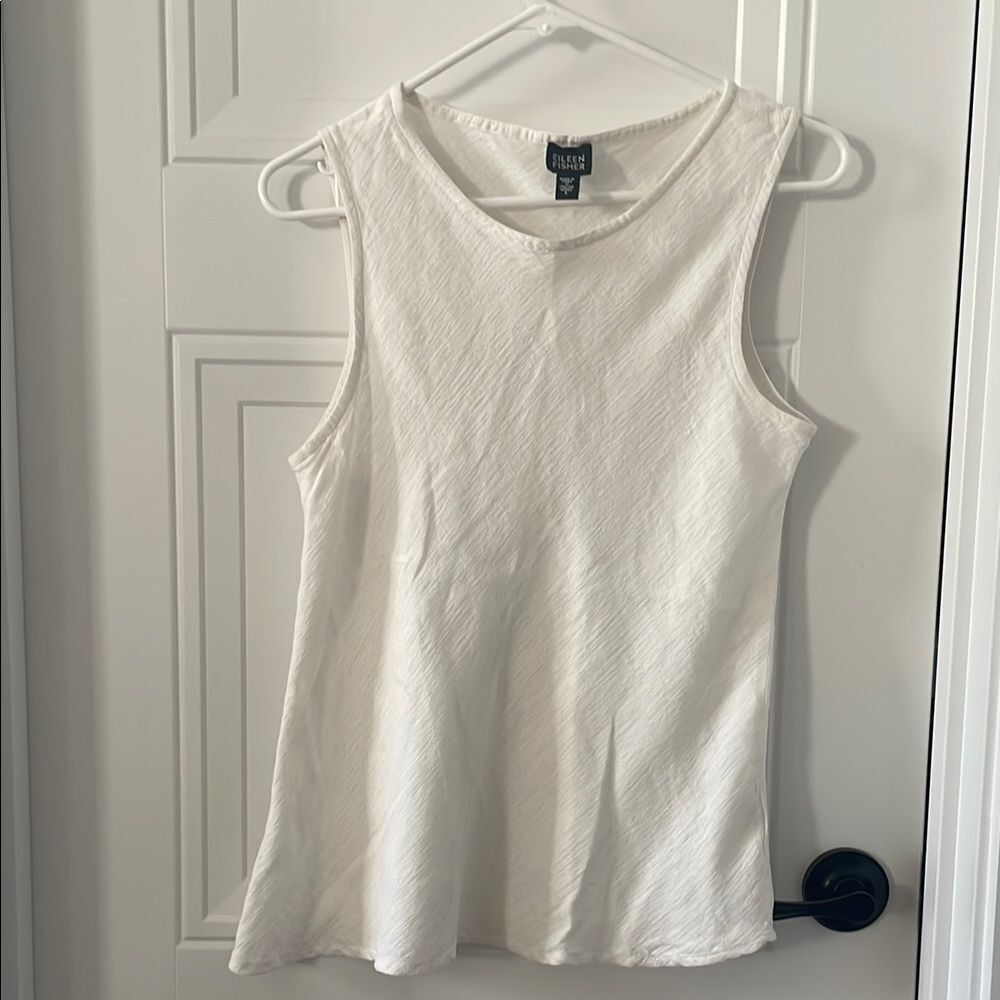 Eileen Fisher White Linen Blend Sleeveless Tank Top